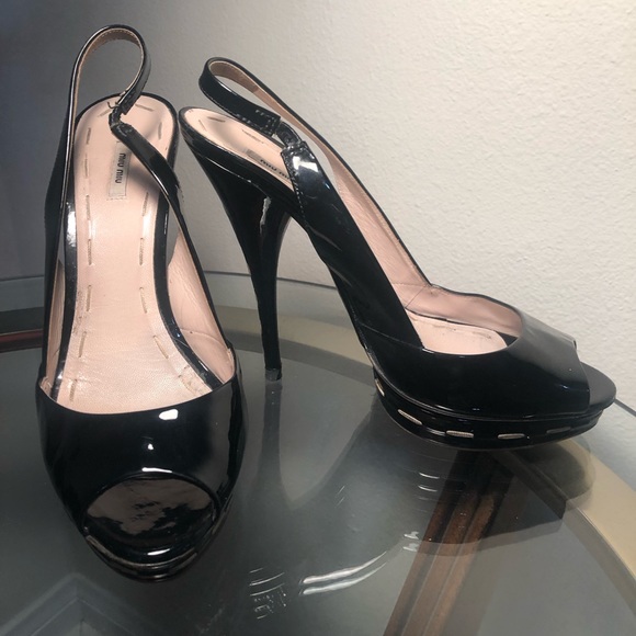 Miu Miu SZ 38 Stunning Heels Black Slingback - Picture 5 of 8